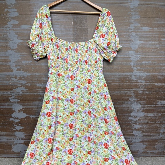 ASTR Puff Sleeve Floral Midi Dress Green Coral Floral Boho Preppy Womens XL - Picture 4 of 6
